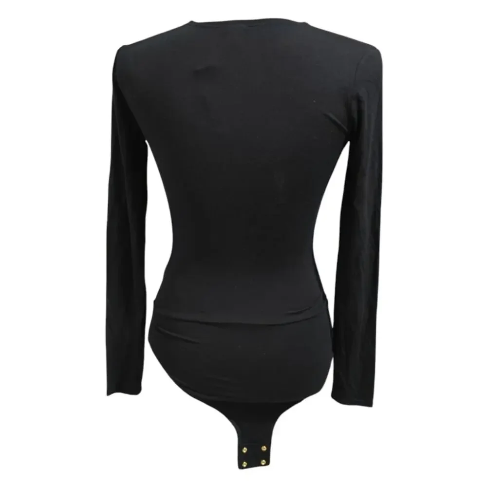 J. Crew Chic Black Long Sleeve Stretch Surplice V-Neck Bodysuit Size XS NEW